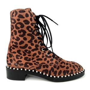 STUART WEITZMAN Sondra Leopard Cheetah Suede Leather Combat Boots US 6.5 - EU 37
